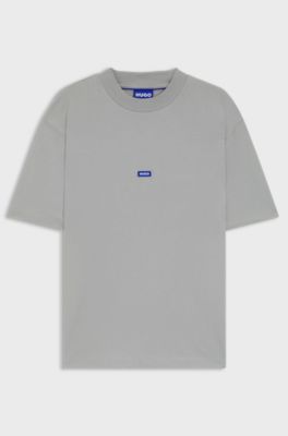 Ribbed-neck cotton T-shirt with logo badge, Light Grey