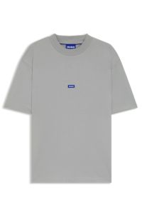Regular-fit cotton-jersey T-shirt with blue logo patch, Light Grey