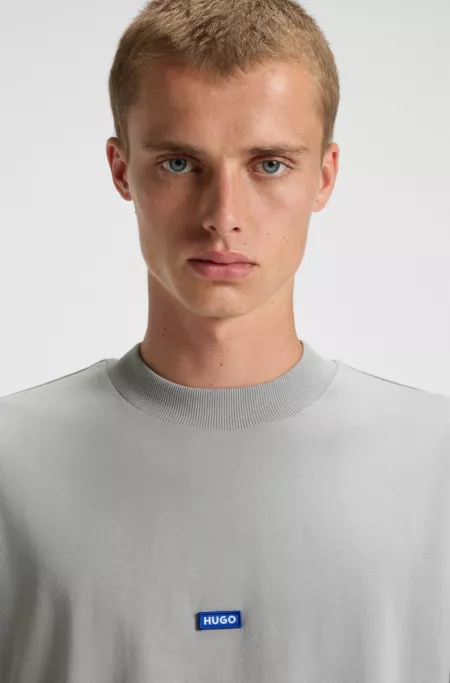 T-shirt en jersey de coton avec patch logoté bleu