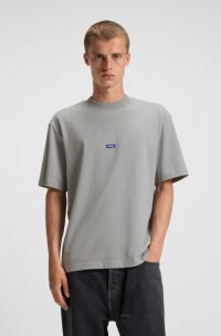 T-shirt van katoenen jersey met logopatch, Lichtgrijs