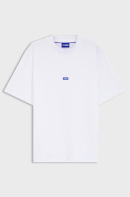 Ribbed-neck cotton T-shirt with logo badge, White