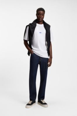 Ribbed-neck cotton T-shirt with logo badge, White