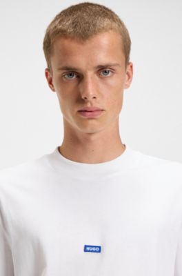 Cotton-jersey T-shirt with blue logo patch, White