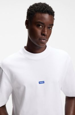 Ribbed-neck cotton T-shirt with logo badge, White