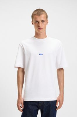 Cotton-jersey T-shirt with blue logo patch, White