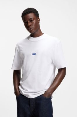Ribbed-neck cotton T-shirt with logo badge, White