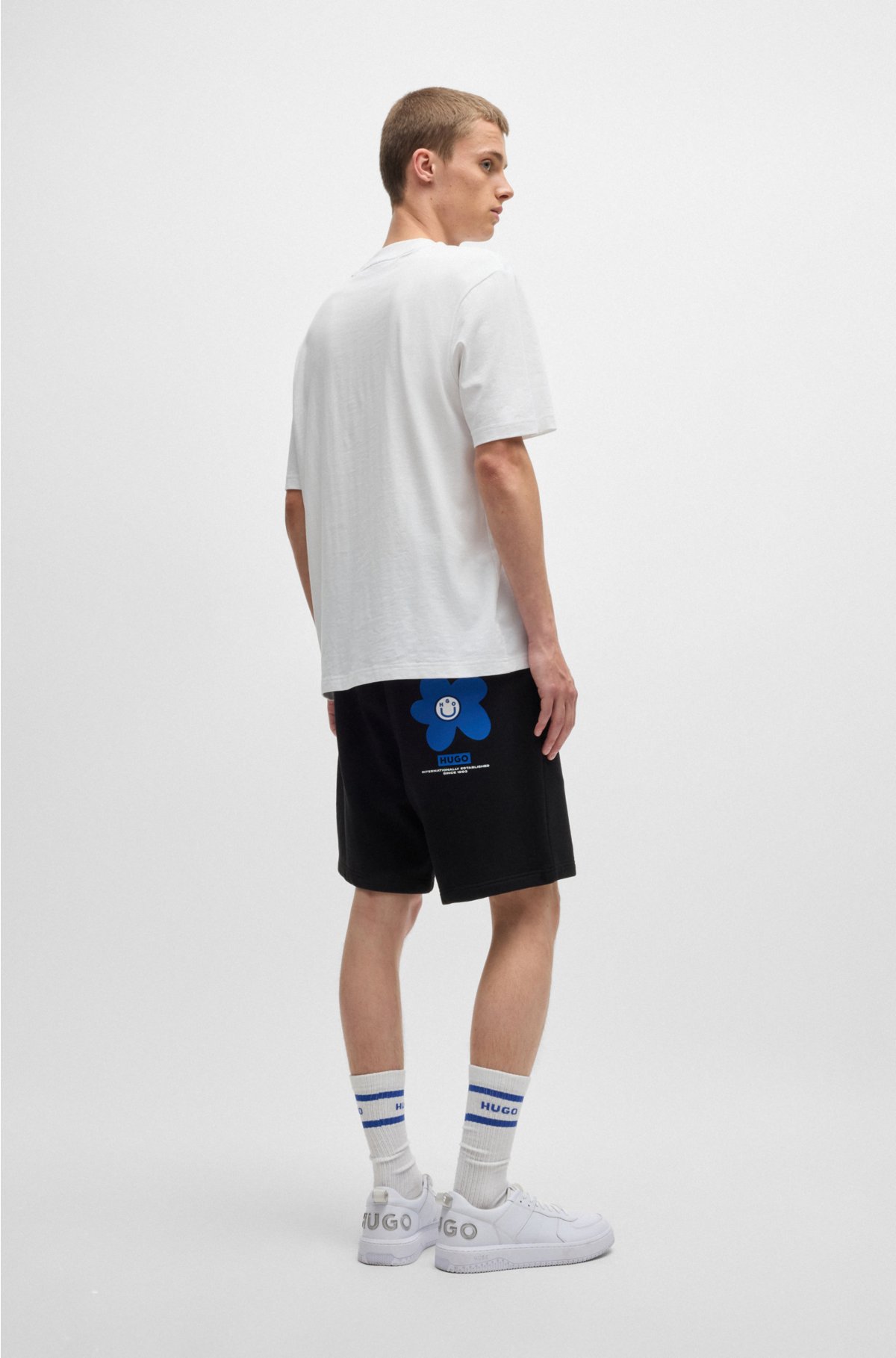 Cotton-jersey T-shirt with blue logo patch, White