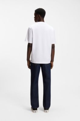 Ribbed-neck cotton T-shirt with logo badge, White