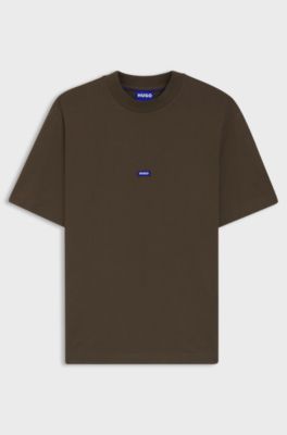 T-shirt en jersey de coton avec patch logot&eacute; bleu, Marron fonc&eacute;