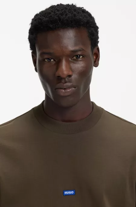 T-shirt en jersey de coton avec patch logoté bleu