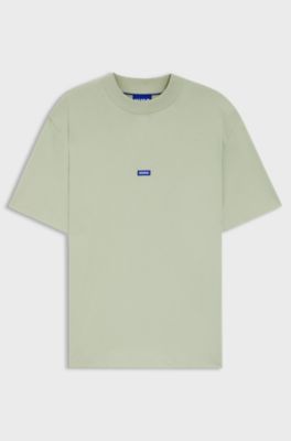 Ribbed-neck cotton T-shirt with logo badge, Light Green