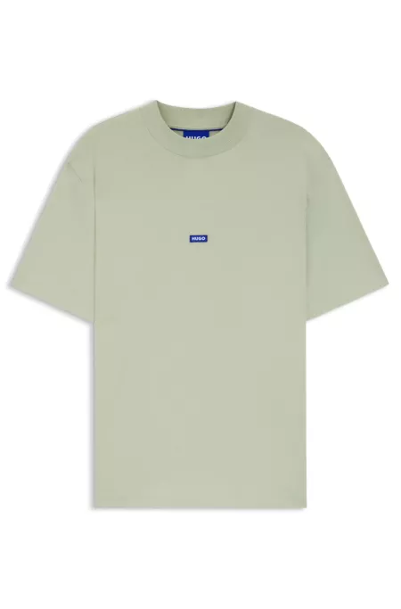 Ribbed-neck cotton T-shirt with logo badge