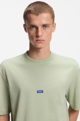 T-shirt i bomuldsjersey med bl&aring;t logom&aelig;rke, Lysegr&oslash;n