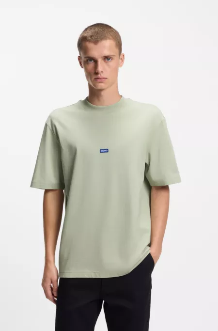 Cotton-jersey T-shirt with blue logo patch