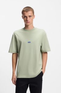Cotton-jersey T-shirt with blue logo patch, Light Green