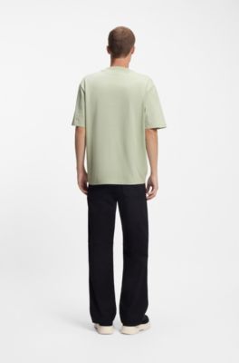Cotton-jersey T-shirt with blue logo patch, Light Green