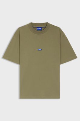 Ribbed-neck cotton T-shirt with logo badge, Olive