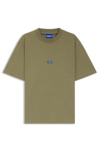 Regular-fit cotton-jersey T-shirt with blue logo patch, Green