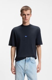 Cotton-jersey T-shirt with blue logo patch, Dark Blue