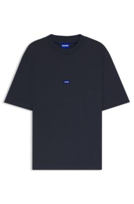 Cotton-jersey T-shirt with blue logo patch, Dark Blue