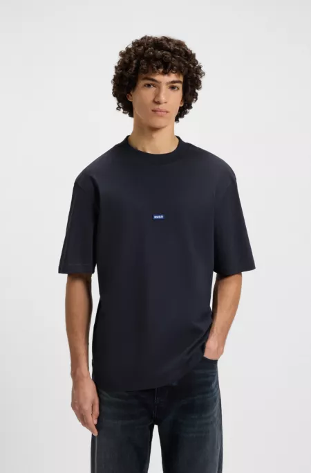 Regular-fit cotton-jersey T-shirt with blue logo patch