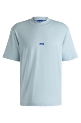 Cotton-jersey T-shirt with blue logo patch, Light Blue