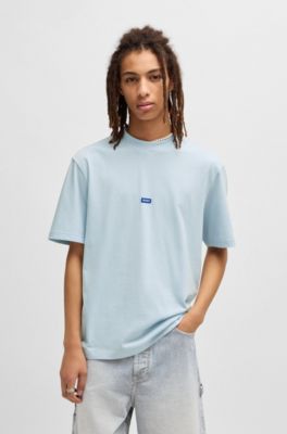 Cotton-jersey T-shirt with blue logo patch, Light Blue