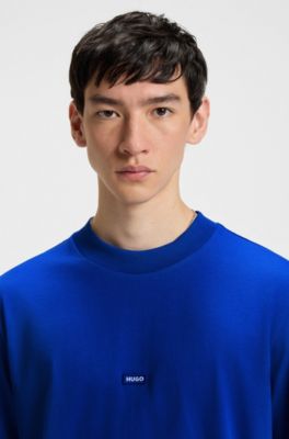 T-shirt in jersey di cotone con toppa con logo blu, Blu