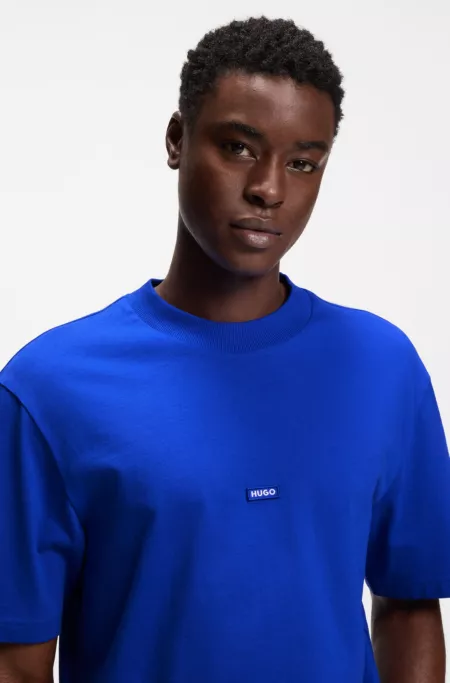 T-shirt en jersey de coton avec patch logoté bleu