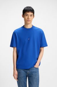 Regular-fit T-shirt van katoenen jersey met blauwe logopatch, Blauw