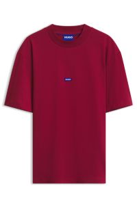 Ribbed-neck cotton T-shirt with logo badge, Red