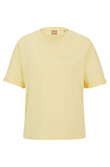 Cotton-jersey regular-fit T-shirt with chest print, Light Yellow