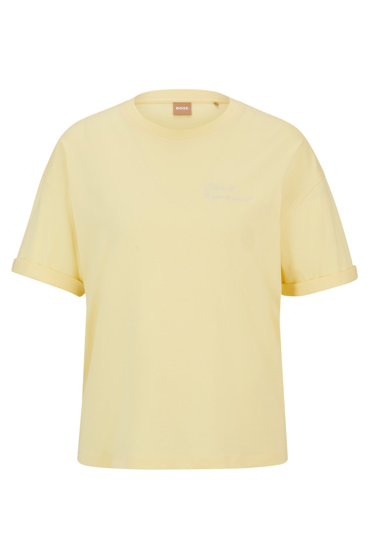 Cotton-jersey regular-fit T-shirt with chest print, Light Yellow