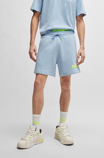 Cotton-terry shorts with new-season logo, Light Blue