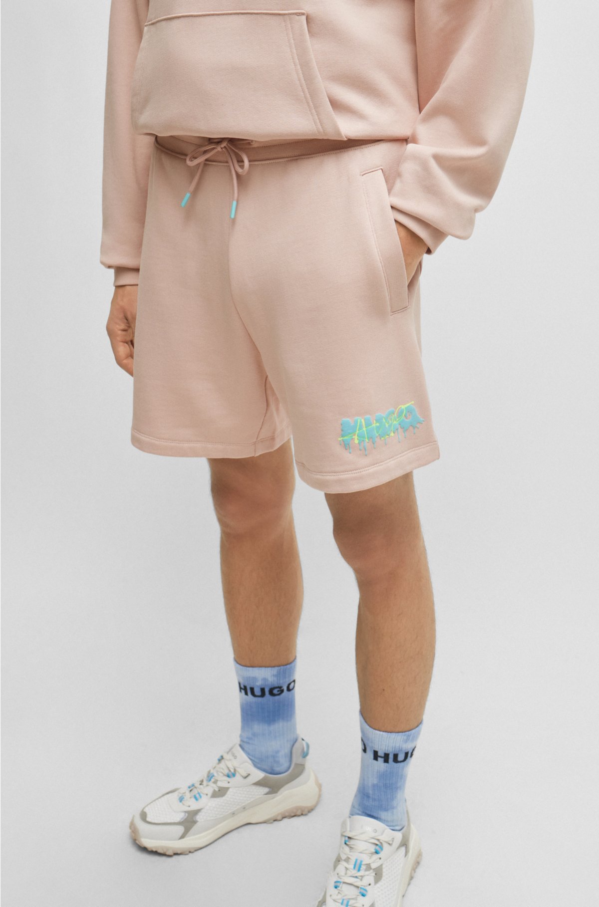 Cotton-terry shorts with new-season logo, light pink