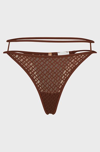 String briefs with monogram pattern and cut-out details, Brown