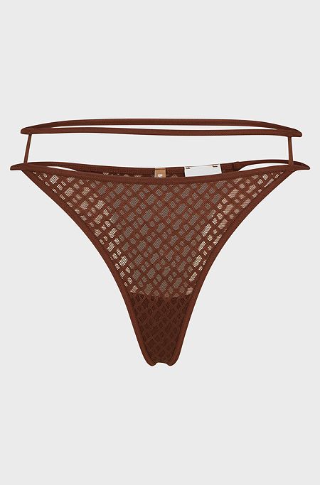 String briefs with monogram pattern and cut-out details, Brown