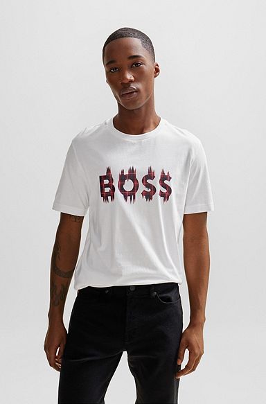 Regular-fit T-shirt van katoenen jersey met nieuwe print, Wit