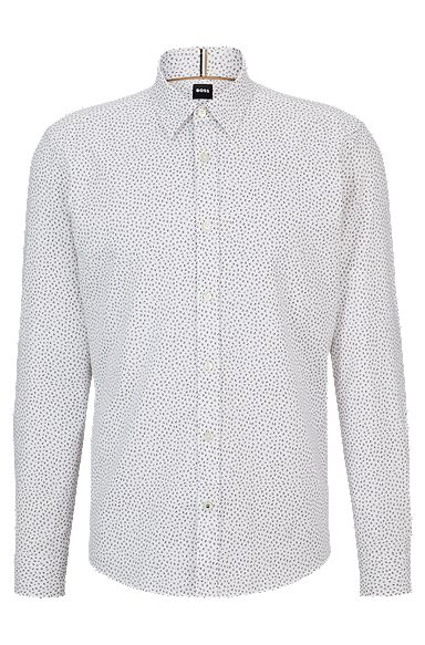 Camicia regular fit in cotone Oxford stampato, Bianco