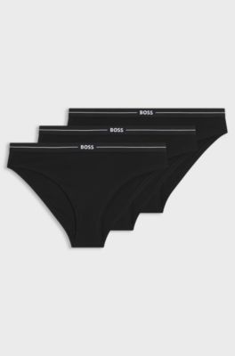 Set van drie slips met logotailleband van stretchkatoen, Zwart