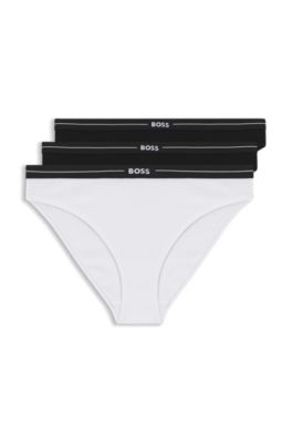 Set van drie slips met logotailleband van stretchkatoen, Wit / Zwart