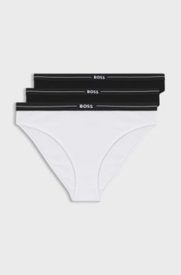 Three-pack of stretch-cotton briefs with logo waistbands, White / Black