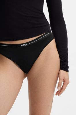 Three-pack of stretch-cotton briefs with logo waistbands, White / Black