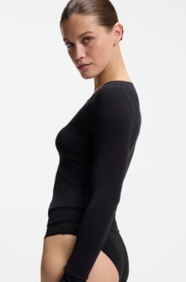 Pakke med tre par trusser i bomuld med str&aelig;k og logolinning, Hvid / Sort