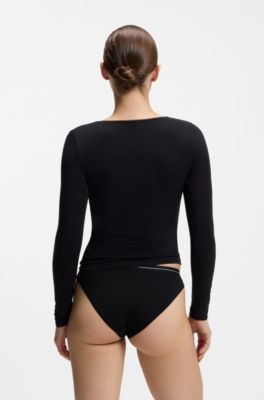 Pakke med tre par trusser i bomuld med str&aelig;k og logolinning, Hvid / Sort