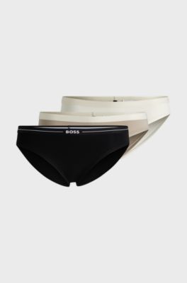 Three-pack of stretch-cotton briefs with logo waistbands, Black  /  White  /  Beige