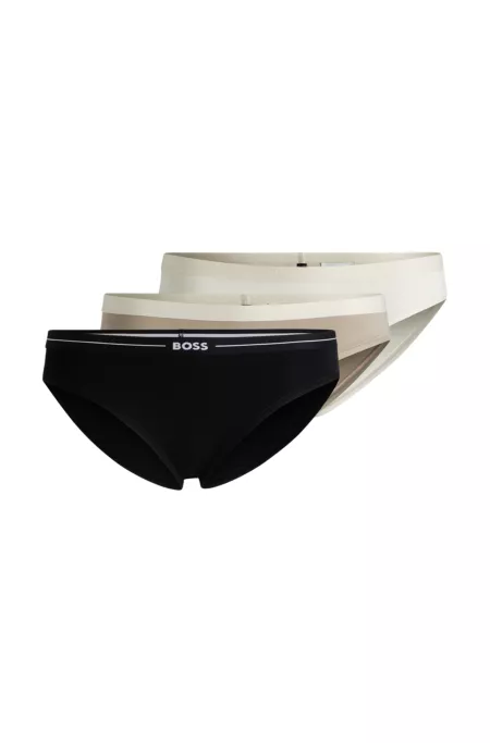 Lot de trois slips en coton stretch avec taille logotée