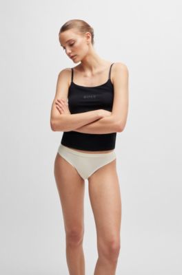 Three-pack of stretch-cotton briefs with logo waistbands, Black  /  White  /  Beige