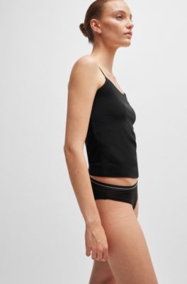 Three-pack of stretch-cotton briefs with logo waistbands, Black  /  White  /  Beige