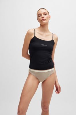 Three-pack of stretch-cotton briefs with logo waistbands, Black  /  White  /  Beige